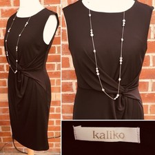 KALIKO Size 12-14 Black Dress Evening Spring Wedding Stretchy Excellent