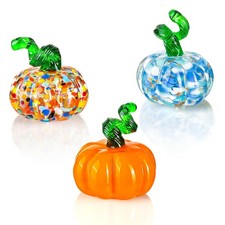 3 Pcs Hand Blown Glass Pumpkin Decorations, Glass Fruit Decor
