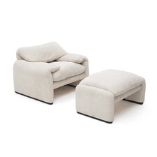 Poltrona con pouf “Maralunga” di Vico Magistretti per Cassina, anni 70, armchair
