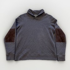 Billy Reid Quilted Pullover Sweatshirt Mens M Brown Shawl Collar Elbow Patches