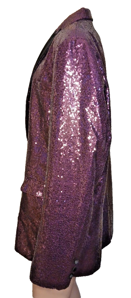 MAGE MALE Men's Purple Sequin Jacket 3X Satin Lapels Sparkly Tuxedo Blazer - Image 4 of 4