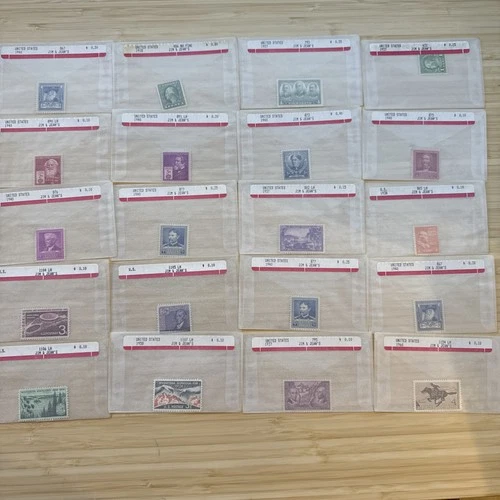 US Stamp Lot 20 Mint Singles MNH MH 1910s-1950s Collection Vintage Glassines