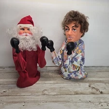 Vintage Boxung/ Punching Hand Puppets Santa Claus & Rocky (Sylvester Stallone) 