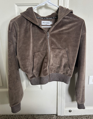 Juicy Couture Brown Velour Full Zip Hoodie XS Women Logo Long Sleeve