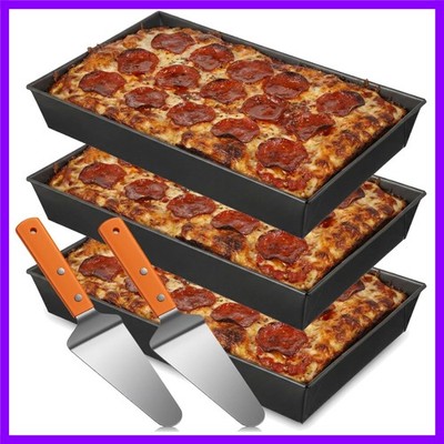 Detroit Pizza Pan 15.6X9X2.6 Inch Non Stick Rectangle Deep Pizza Pans Heat 3 Pcs