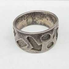 Vintage Sterling Silver Stamped Geometric Pattern Tapered Band Size 6 Ring 6.3g