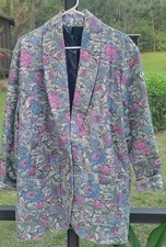 Vintage Floral Tapestry Blazer Women's Open Front Brocade Jacket 80s Cottagecore