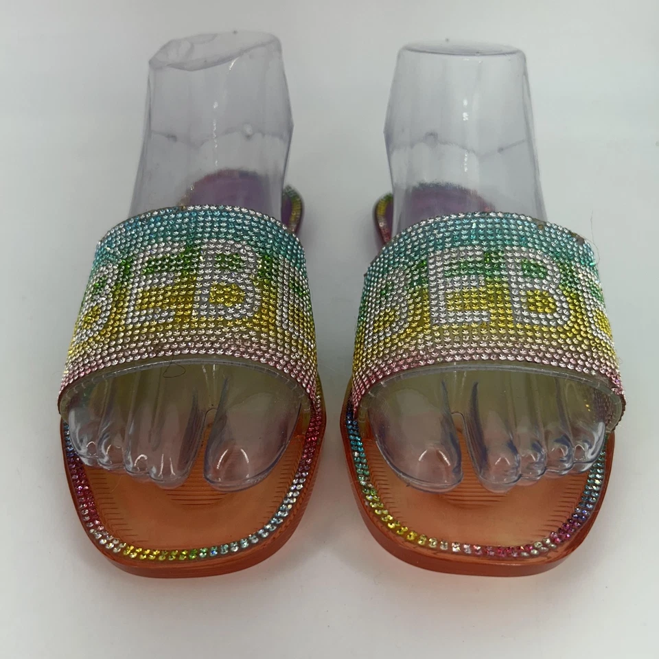 Женские сандалии-шлепанцы Bebe размер 6 с радужными стразами желе блестящие - Изображение 3 из 4