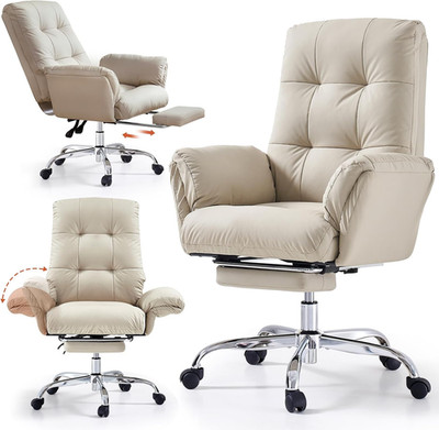 Office Chair with Foot Rest Criss Cross Chair with Wheels and Flip-Up Arms Recli