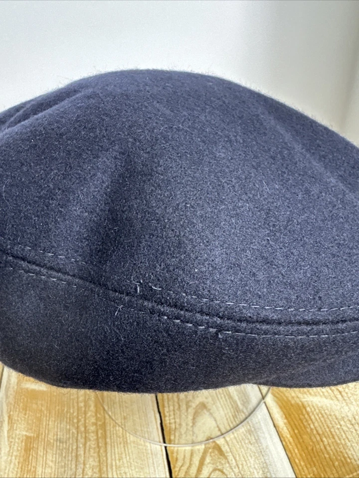 Conte of Florence Wool Flat Baretta Hat Flat Cap Earflaps Newsboy Navy Blue - Image 4 of 4