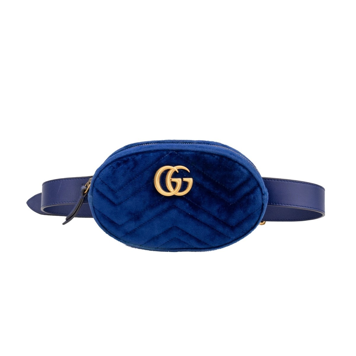 GUCCI GG MARMONT MATELASSE QUILTED BLUE VELVET BELT BAG W LEATHER BELT 85/34 NWT GUCCI GG MARMONT MATELASSE QUILTED BLUE VELVET BELT BAG W  main image 2