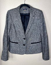 Tommy Hilfiger Women s Blazer Size 12 Gray Knit Elbow Patch 2 Button Jacket