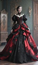 Black Burgundy Victorian Gothic wedding Dresses Corset Lace-up Fairy bridal