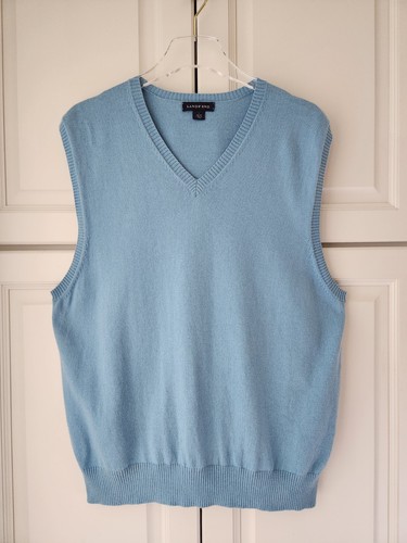Lands End maglione gilet uomo L 42 44 scollo a V blu chiaro misto cotone cashmere - Foto 2 di 9