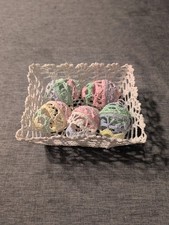 Vintage Crocheted Starched Easter Egg Ornaments In Basket, 5 Eggs, Pastel Colors