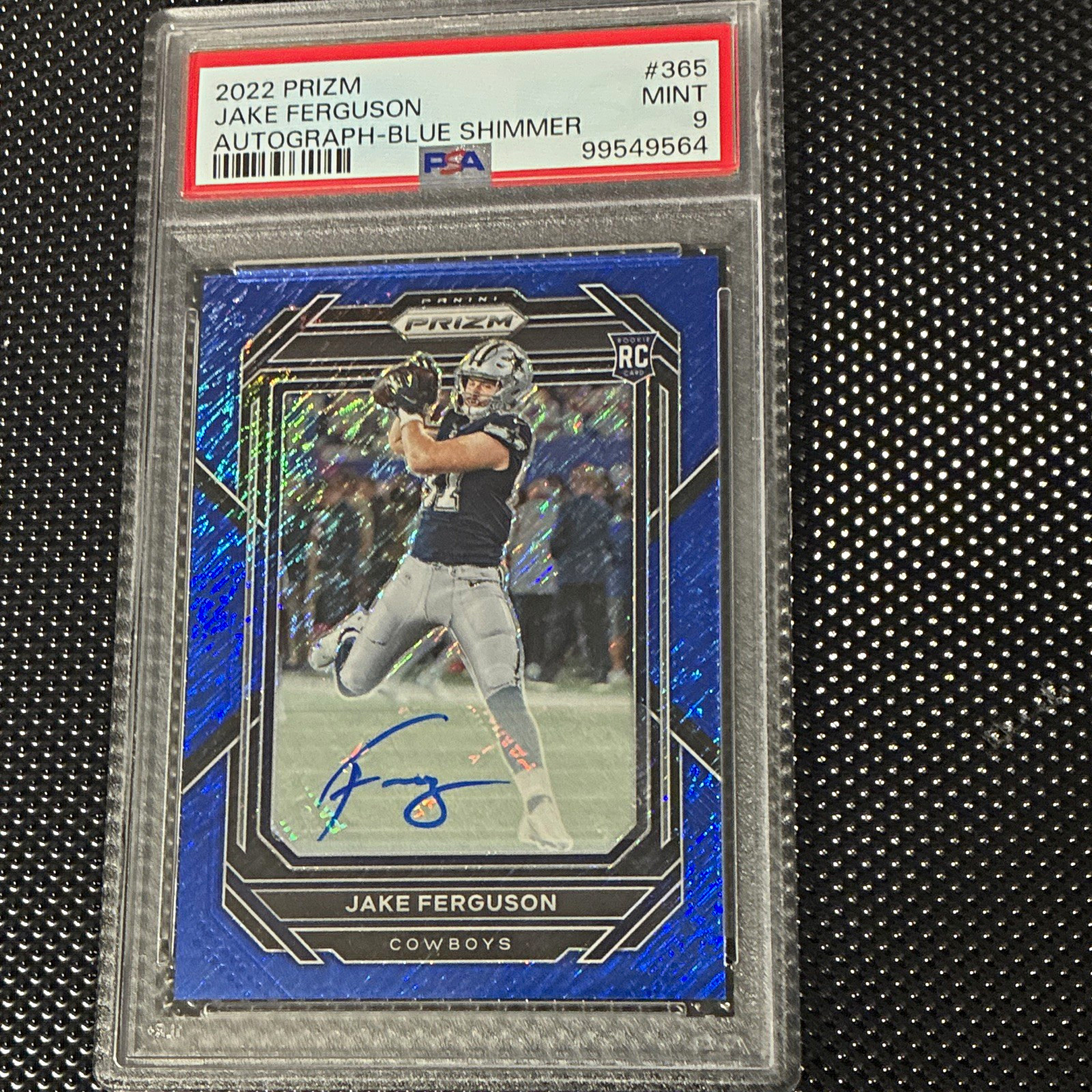 2022 Panini Prizm Jake Ferguson Rookies Auto Blue Shimmer /25 PSA 9 #365