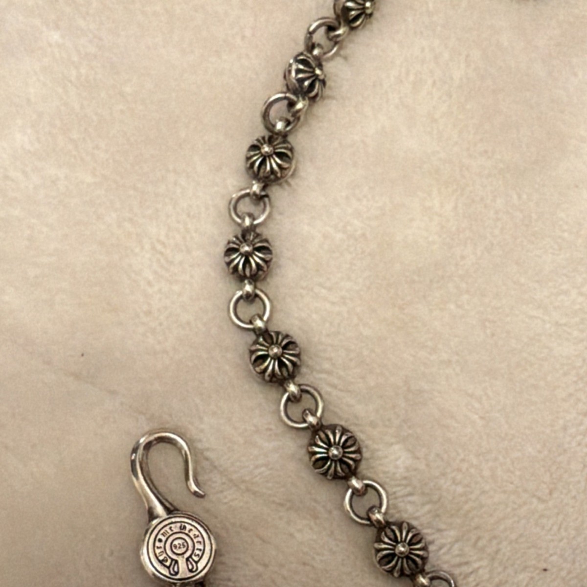Chrome Hearts 925 Silver Ball/Bead Chain Necklace Hook Closure