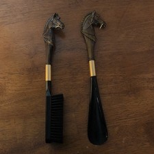 Decorative Gold Black Horse Head Handle Shoe Horn  Brush Set Elegant Accessory