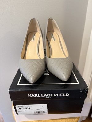 Karl Lagerfeld Paris Womens Pointed Toe Pump Slip-On Stiletto Leather Gray 9.5M