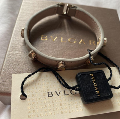 BVLGARI Serpenti Forever Leather Bracelet Bangle Beige Silver Snake New W/Box