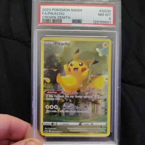 2023 POKEMON SWORD & SHIELD CROWN ZENITH #GG30 FULL ART/PIKACHU PSA 8