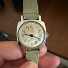 Timex Women’s Vintage Quartz Analog Wristwatch Silver Dial Beige Leather Strap