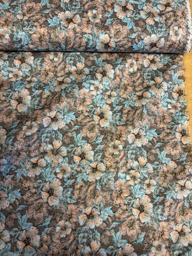 3 Metres Grey & Turquoise Floral 100% Cotton Printed Lawn Dress Fabric. - Picture 5 of 5