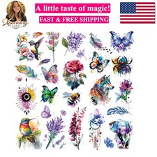 9 Sheets Large 3D Watercolor Temporary Tattoos For Women Girls-Colorful Flowe...