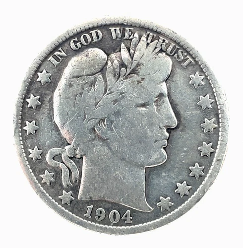 1904 Barber Half Dollar 50c F-Fine 90% Silver Coin # 37
