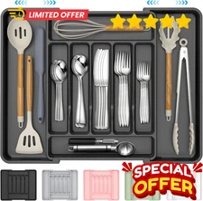 Extra Large Expandable Silverware Organizer, BPA-Free Food-Safe Cutlery Flatware