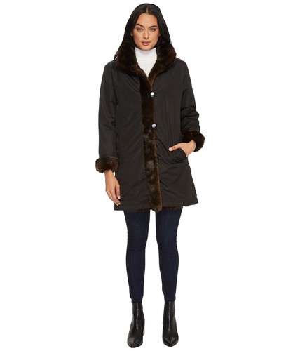 KC Collections 146290 Faux Fur Reversible Coat Black Mink Color Sz M - Picture 2 of 9