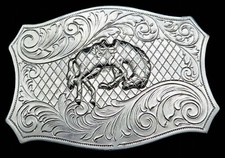 Bronco Horse Western Cowboy Ornate Scroll Filigree Vintage Belt Buckle