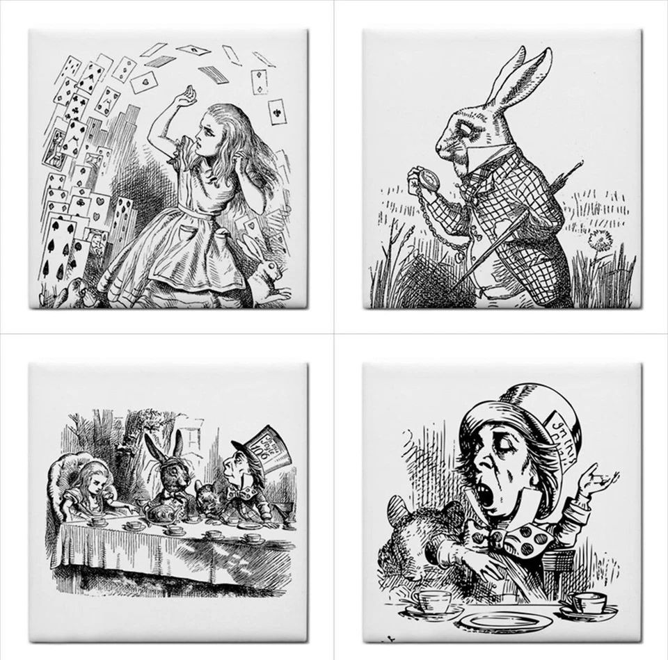 Набор керамических плиток Alice In Wonderland черно-белый фартук 16 плиток - Изображение 4 из 4