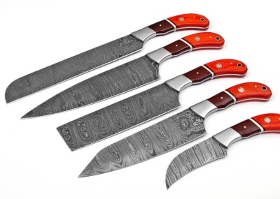 Handmade Damascus 5-Piece Chef Knife Set | Kitchen Knives Set | Gift For Her