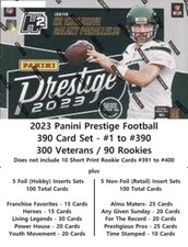 2023 PANINI PRESTIGE FOOTBALL (390) BASE SET + 5 FOIL & 5 NON-FOIL INSERT SETS