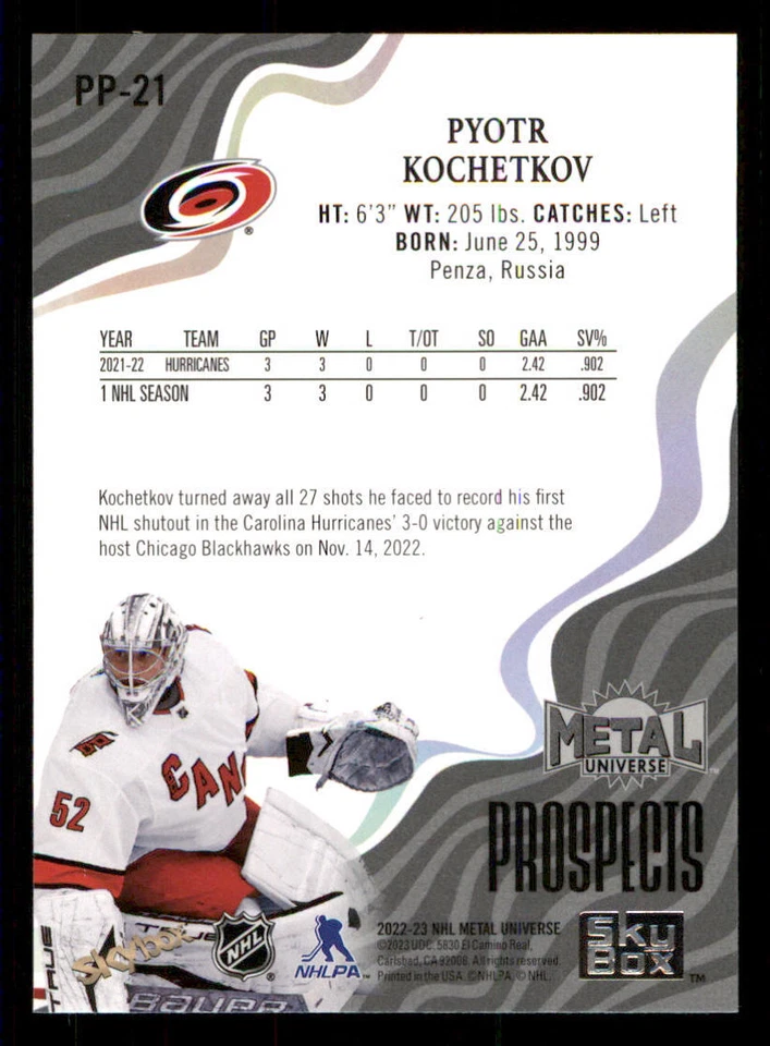 2022-23 Metal Universe Skybox Premium Prospects #PP21 Pyotr Kochetkov - Image 2 of 2