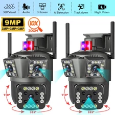 4K 9MP IP WiFi 360 10X Zoom 3 Lens 3 Screens Security Camera System Outdoor PTZ