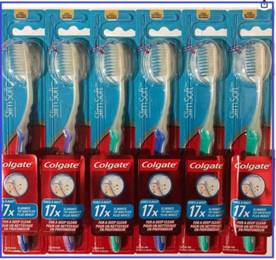 6-Pack Colgate Slim Soft Gliding Tips Toothbrush, Extra Soft, Compact Head*