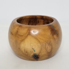 Hand Turned Mesquite Wood Bowl Painted Birds Inlayed Turquoise Resin 5"x3.25"