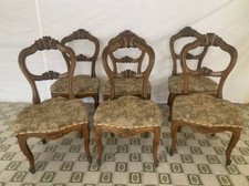 Gruppo di 6 antiche sedie poltroncine Luigi Filippo in noce epoca 1870