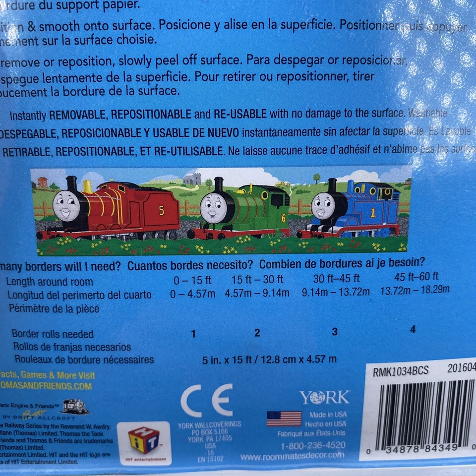 Borde de papel de pared pelar y pegar Thomas & Friends 2x 5” X 15 pies NUEVO Foto 4 de 4