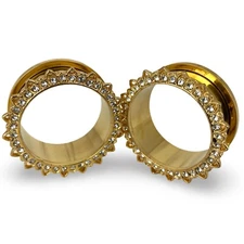 Pair 316L Gold Steel Screw on Tunnels wth Lotus Flower Rim (PS-146) gauges plugs