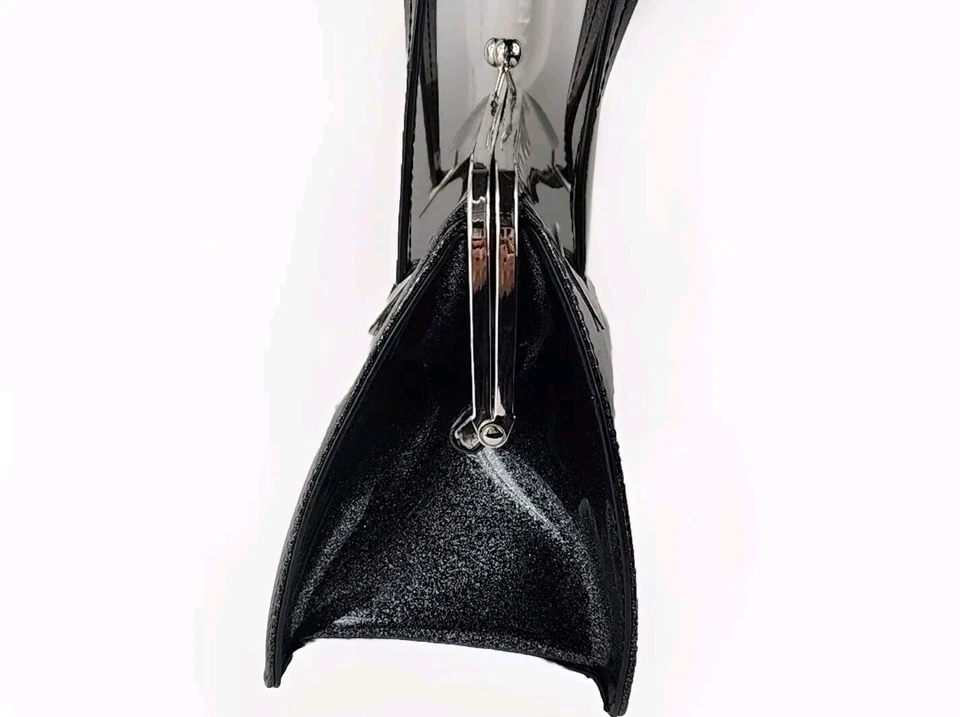 Hell Bunny Black Sparkle Lock Kiss Clasp Ball Handbag Purse 8 H X 11 W 5 Dust - Image 3 of 4