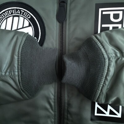 BAPE × undefeated MA-1 bomber jacket Gun logo Khaki A Bathing Ape