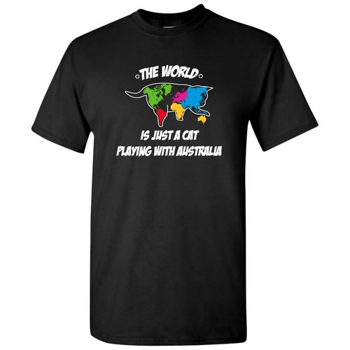 The World is Just a Cat Playing with Australia - Lustiges T-Shirt Geographie - Bild 1 von 33