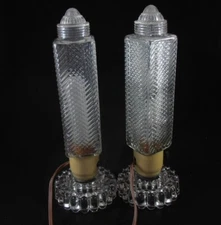 Antique Pair Art Deco Glass Bullet Skyscraper Torpedo Boudoir Table Lamps