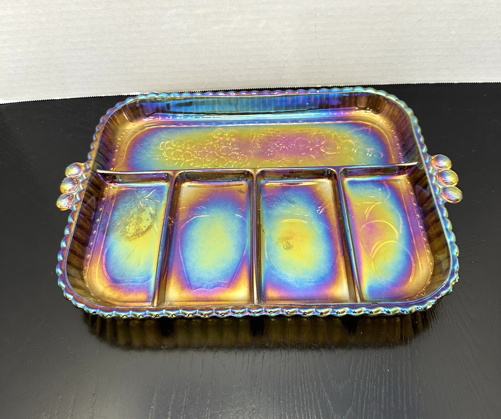 Vintage Indiana Amber Gold Iridescent Glass Snack Tray