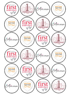 24 x Essbar Einfach 1. Jahrestag Glasur Reispapier Kuchen Cupcake Muffin Topper