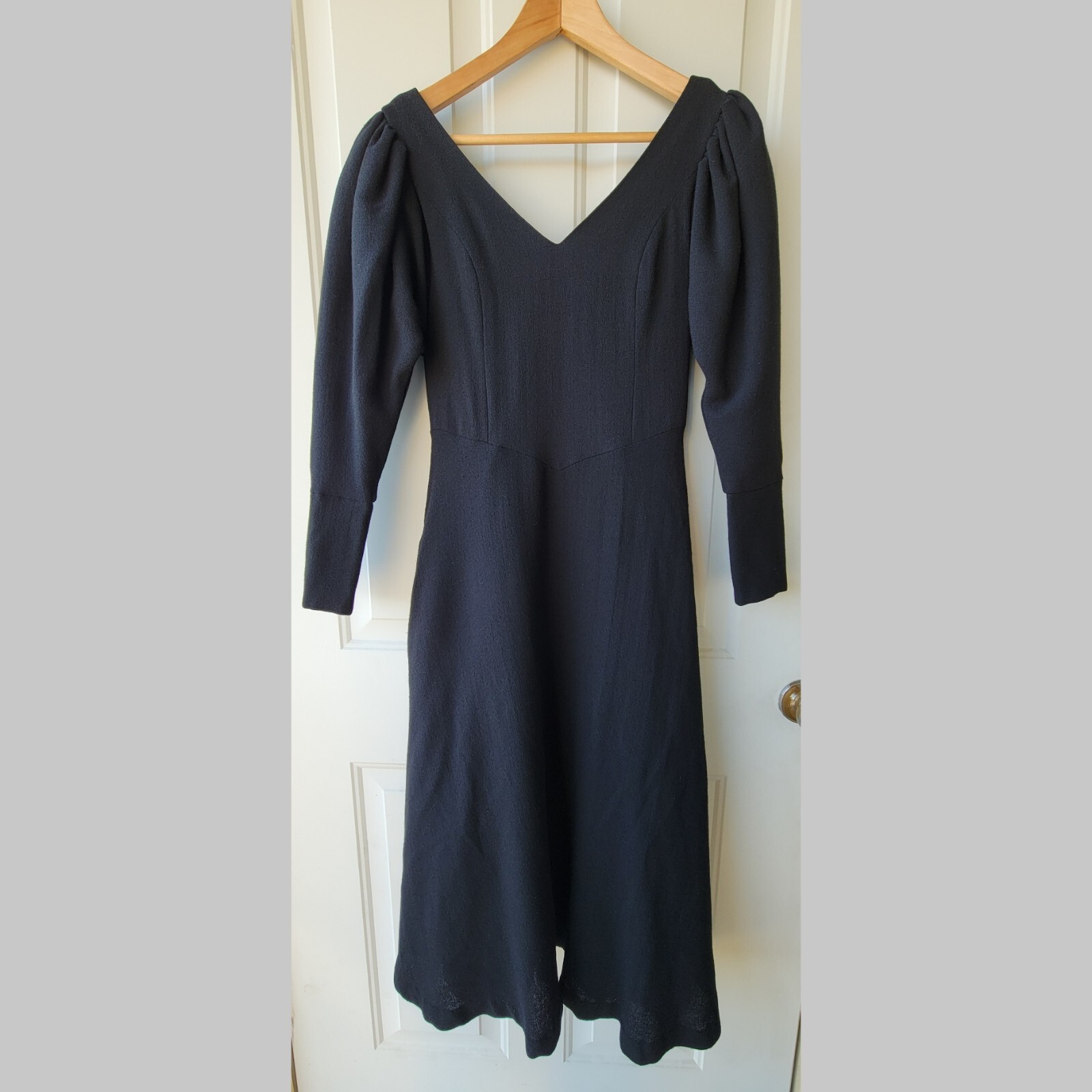 Vintage LAURA ASHLEY Black Wool Princess Dress Size 8 Puff Sleeve Cottagegoth