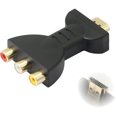 HDMI zu 3RCA CVBS AV Adapter für HDTV und Projektoren   24K vergoldete Stecker